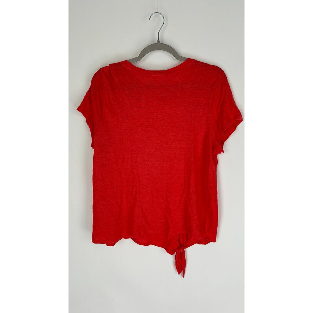 J Jill Love Linen Short Sleeve Shirt Womens Large Petite Red Orange Front Tie - Picture 10 of 10